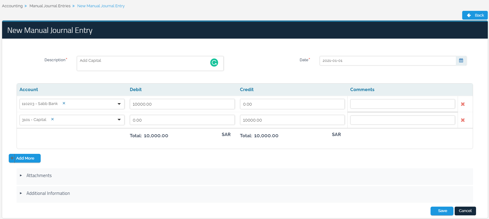 Adding Capital Entry - Qoyod