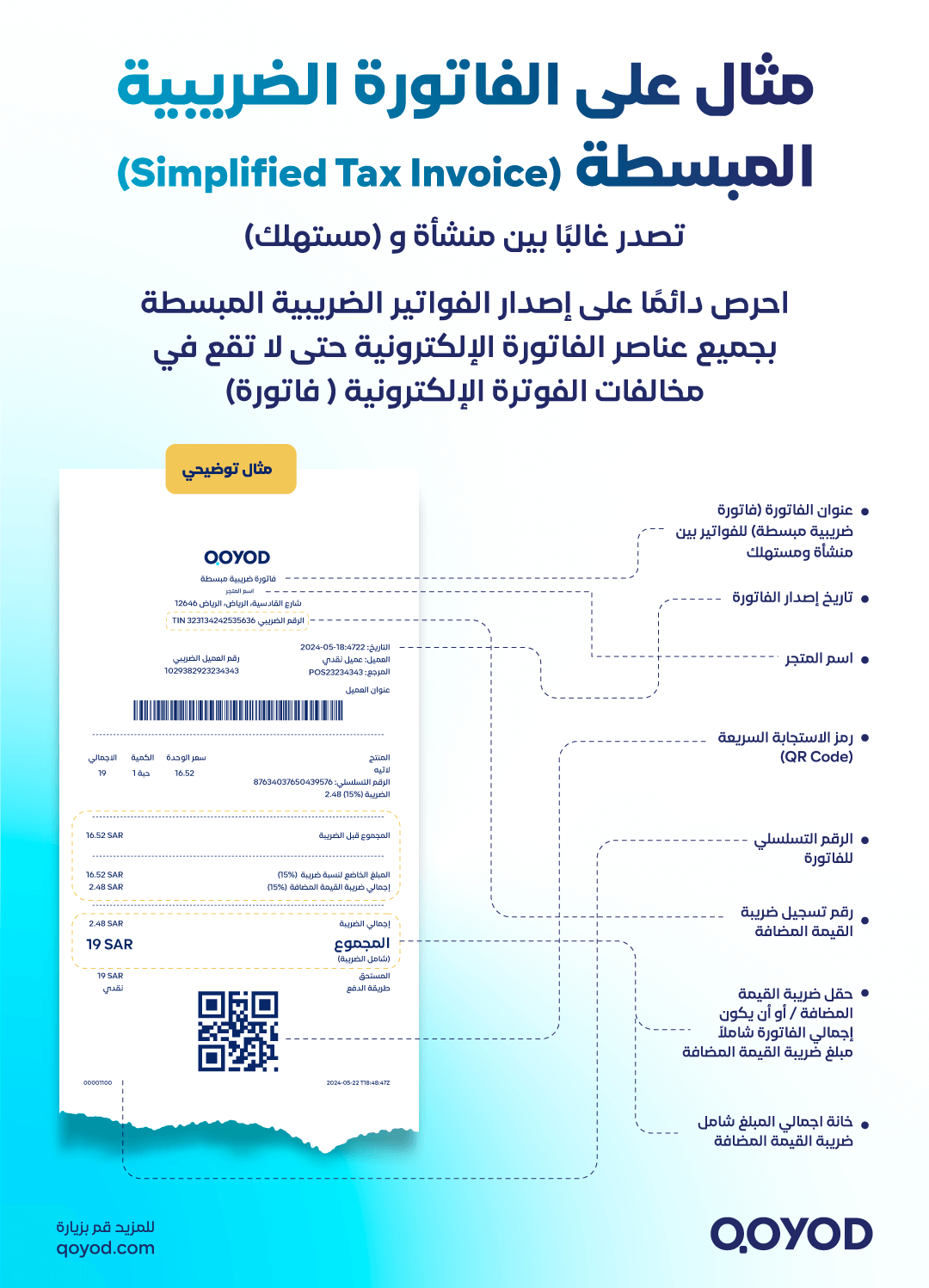 مثال على الفاتورة الضريبية المبسطة