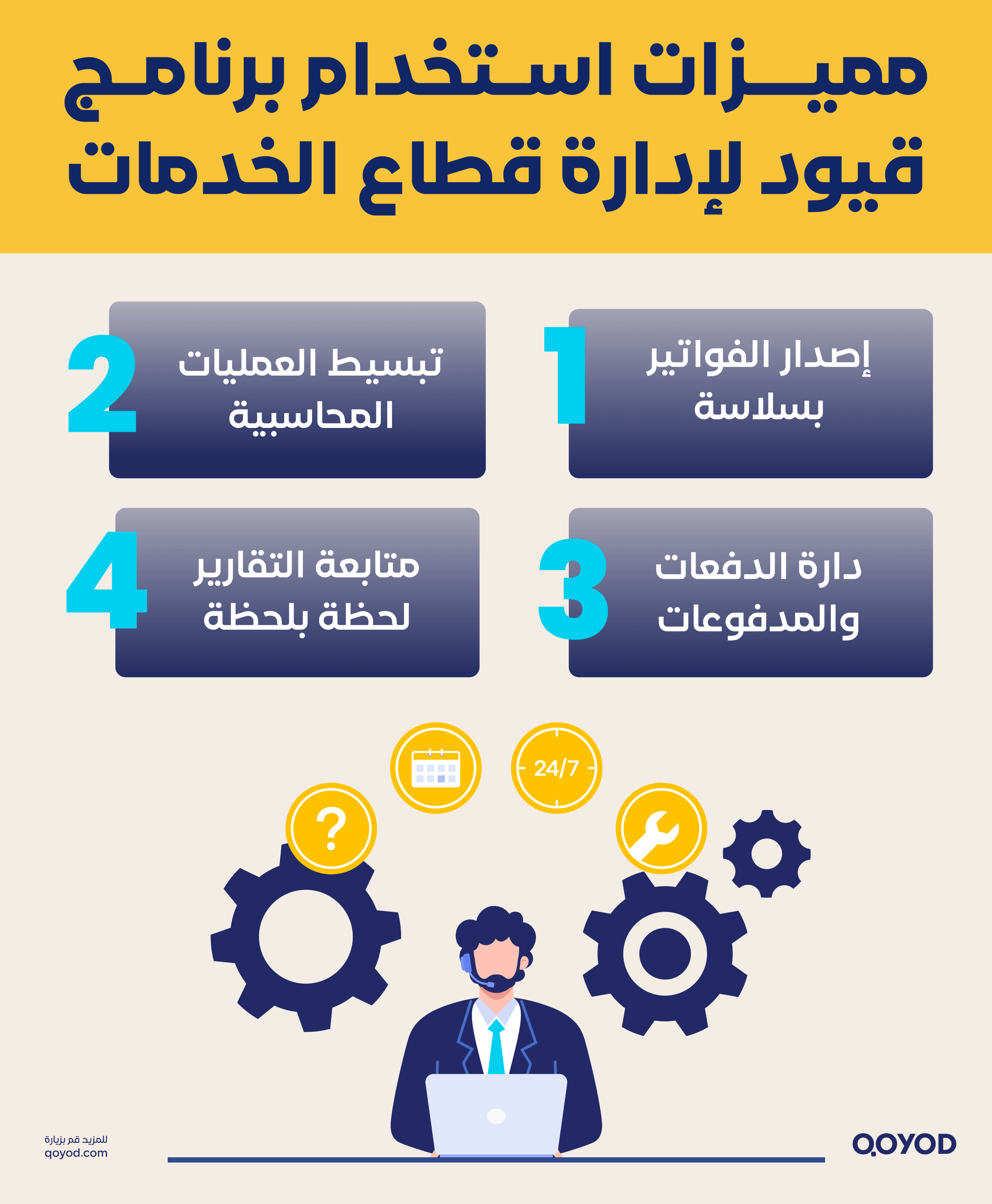 مميزات استخدام برنامج قيود لإدارة قطاع الخدمات